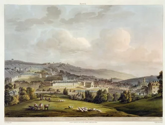 Ogólny widok Łaźni, z „Łaźni ilustrowanej serią poglądów”, ryciny przez Johna Hilla (1770-1850) wyd. przez Williama Millera, 1805 (akwatinta)